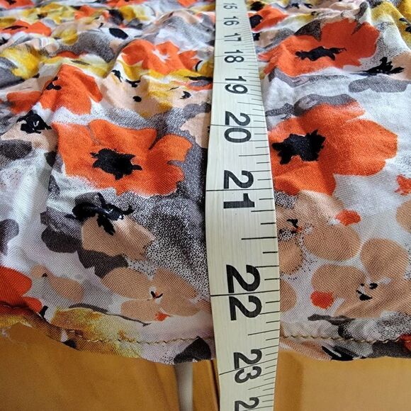 Ms Bella D Floral Long Sleeve Tie Hip Blouse Orange Gray Pink Size Small - Picture 7 of 14